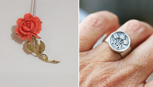 העיקר זה הרומנטיקה. טבעת טוליפים, Works&craft; סיכת שושנה בשילוב אמייל, "היו היה וזה מה שישי"